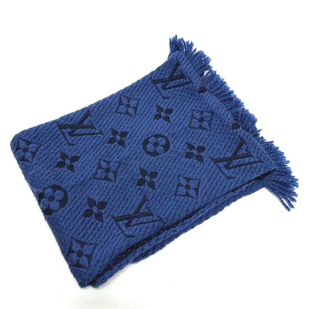 LOUIS VUITTON M70812 Monogram Echarpes-logo mania fringe Scarf wool / silk blue